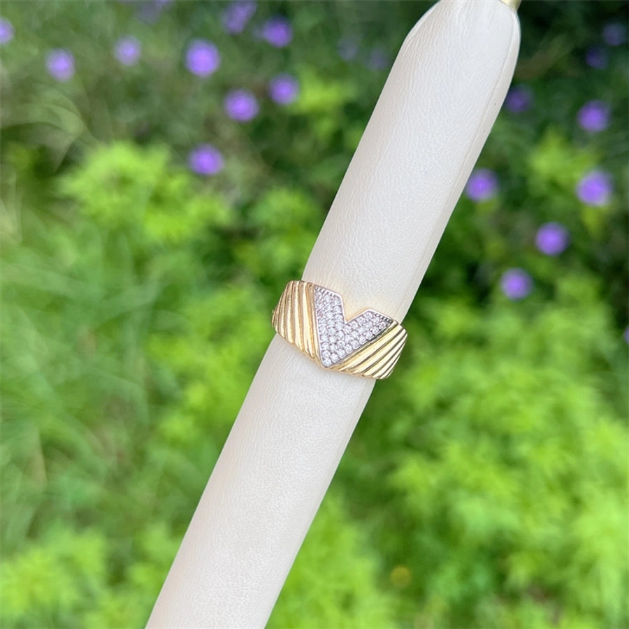 Copper 18K Gold Plated Inlay Geometric Zircon Open Rings