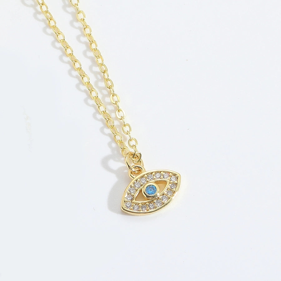 Copper 14K Gold Plated Inlay Devil's Eye Zircon Pendant Necklace