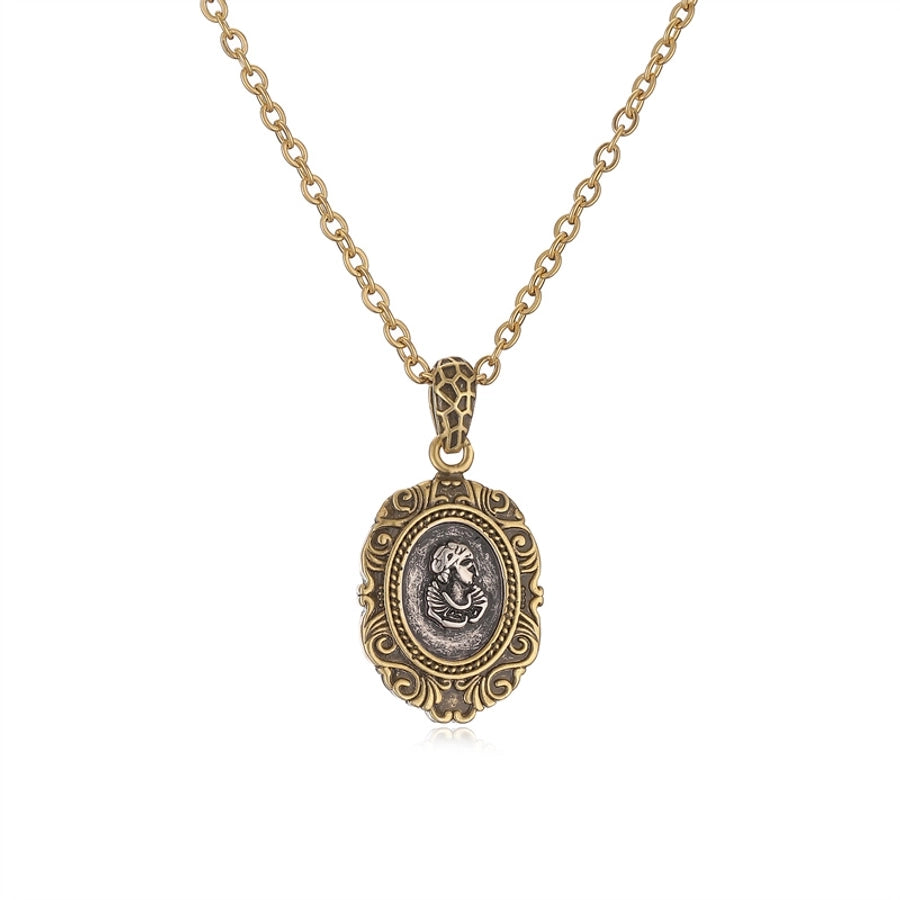 ig style simple style portrait stainless steel copper plating inlay zircon gold plated pendant necklace - CEJEW