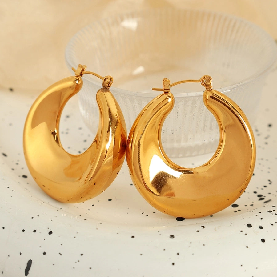 1 Pair Elegant Oval Polishing 304 Stainless Steel 18K Gold Plated Hoop Earrings