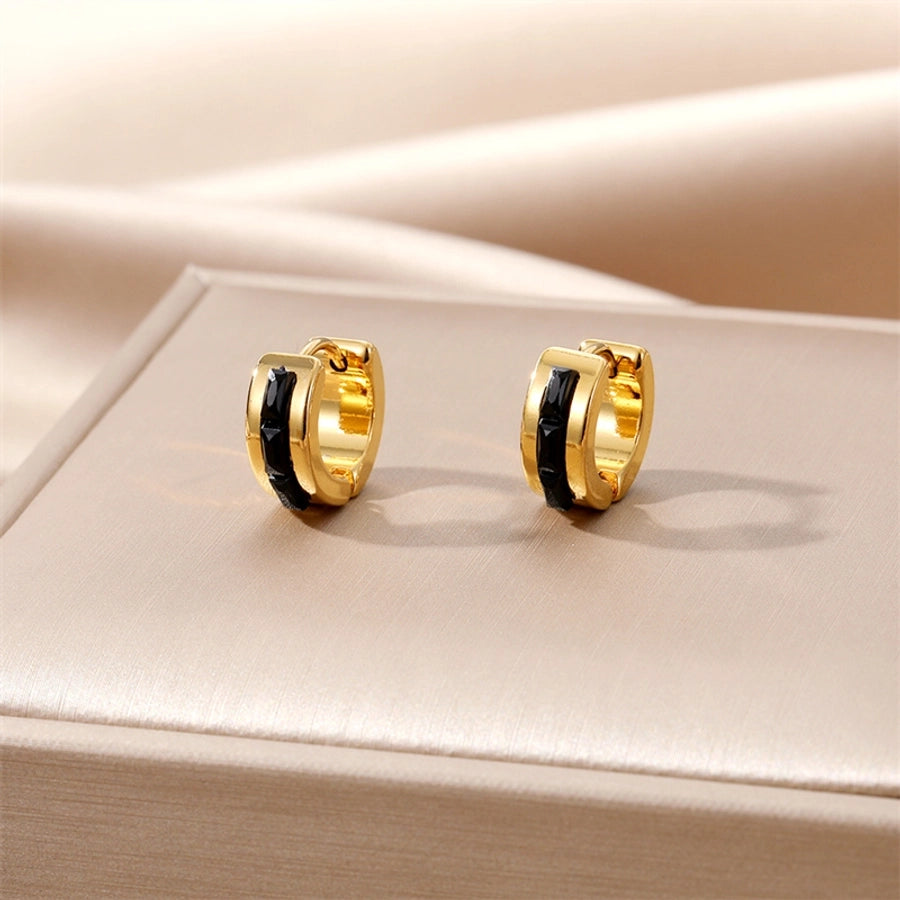 1 Pair Casual Simple Style Circle Plating Inlay 201 Stainless Steel Zircon Earrings