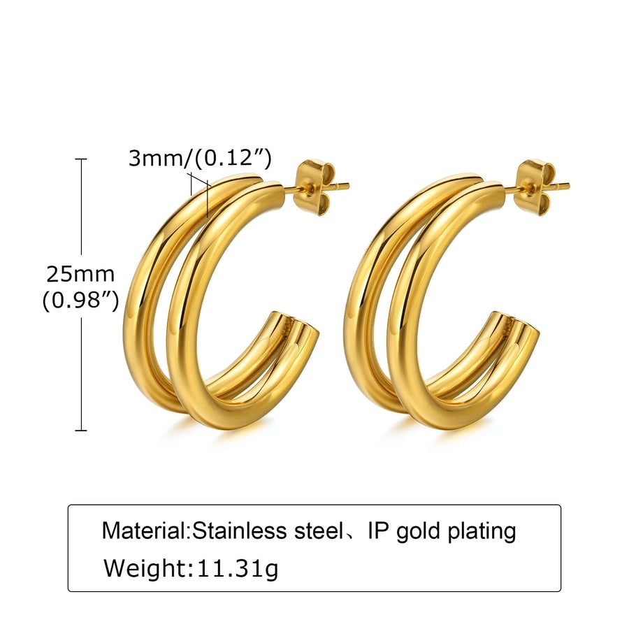 1 Pair Simple Style Solid Color Plating 304 Stainless Steel Gold Plated Earrings