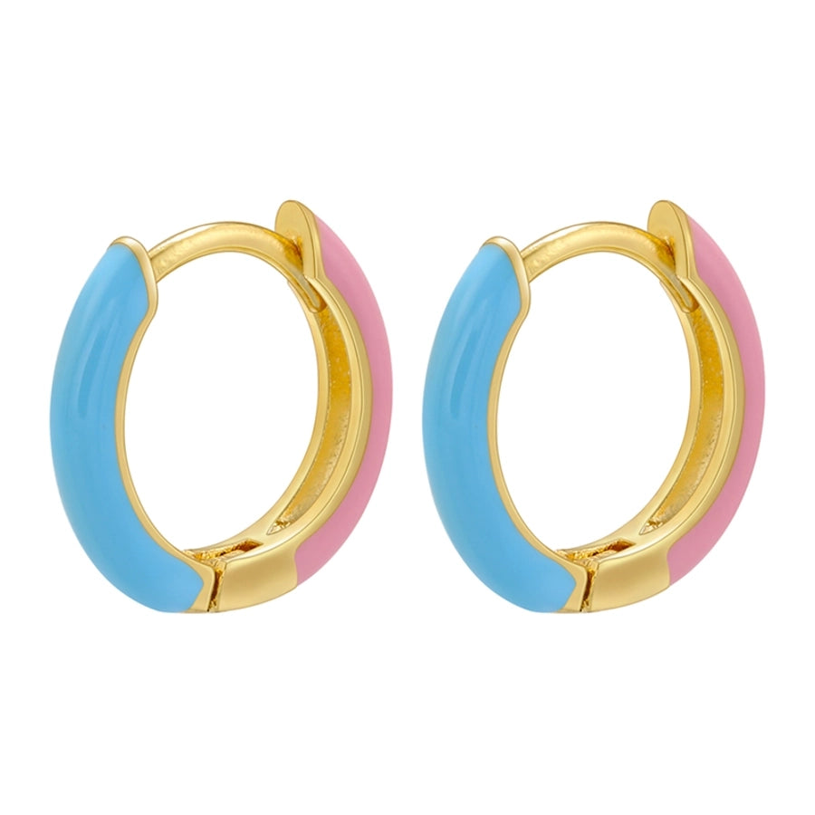 1 pair basic simple style circle round enamel plating copper 18k gold plated hoop earrings - CEJEW