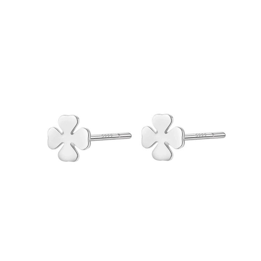 S925 silver anti-lost earrings love four-leaf clover round earrings stainless steel screw to prevent falling off without picking ear holes