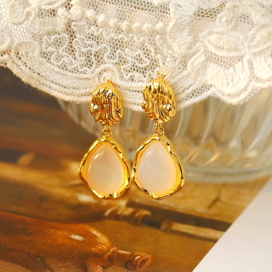 1 Pair Vintage Style Simple Style Water Droplets Plating Inlay Copper Agate 18K Gold Plated Drop Earrings