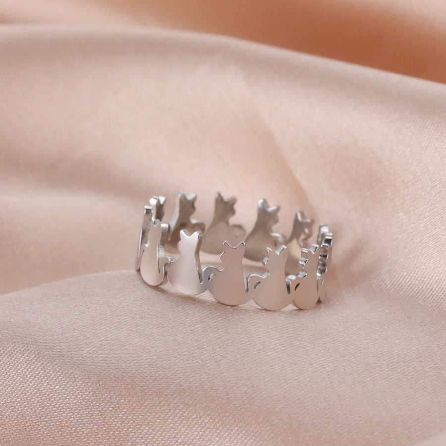 cartoon style cat stainless steel rings - CEJEW