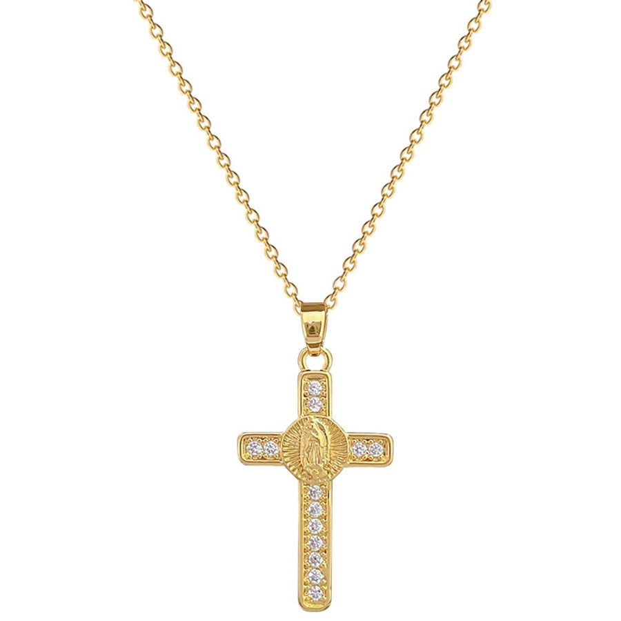 Titanium Steel Copper Gold Plated Inlay Cross Zircon Pendant Necklace