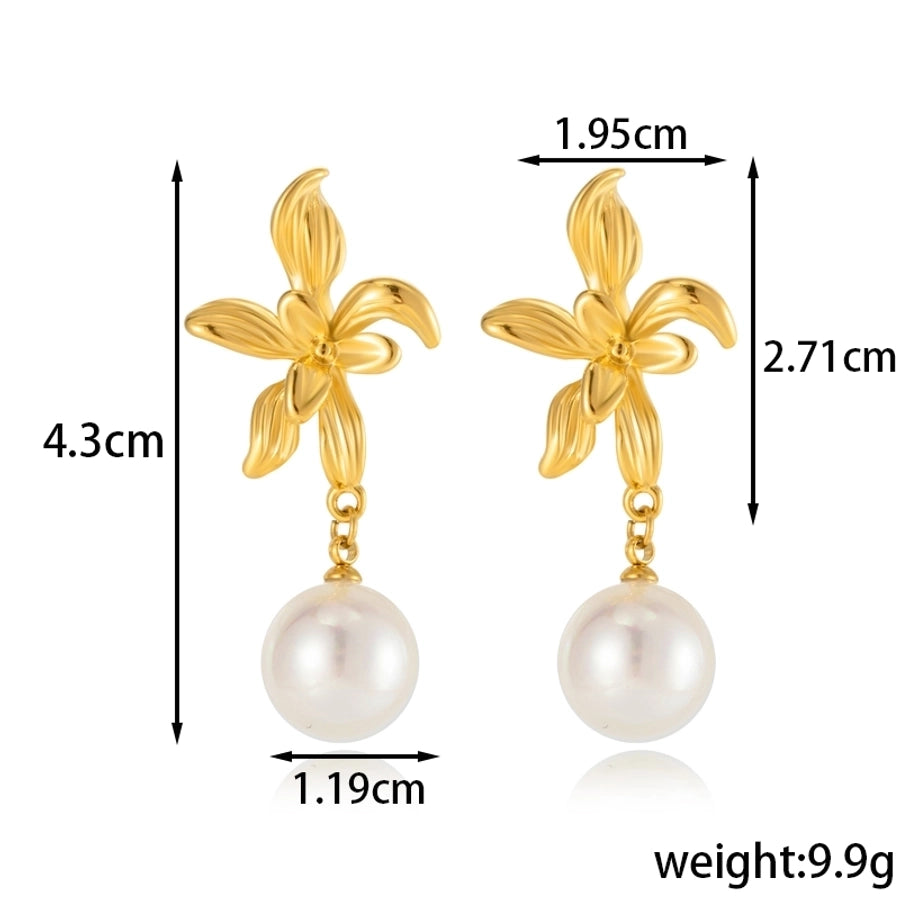 1 Pair Vintage Style French Style Simple Style Heart Shape Flower Hollow Out Inlay 304 Stainless Steel Pearl Drop Earrings Ear Studs