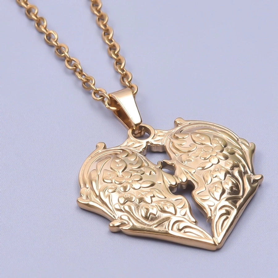 Jewelry IG Style Simple Style Heart Shape Wings 304 Stainless Steel 18K Gold Plated Hollow Out Pendant Necklace Necklace Pendant