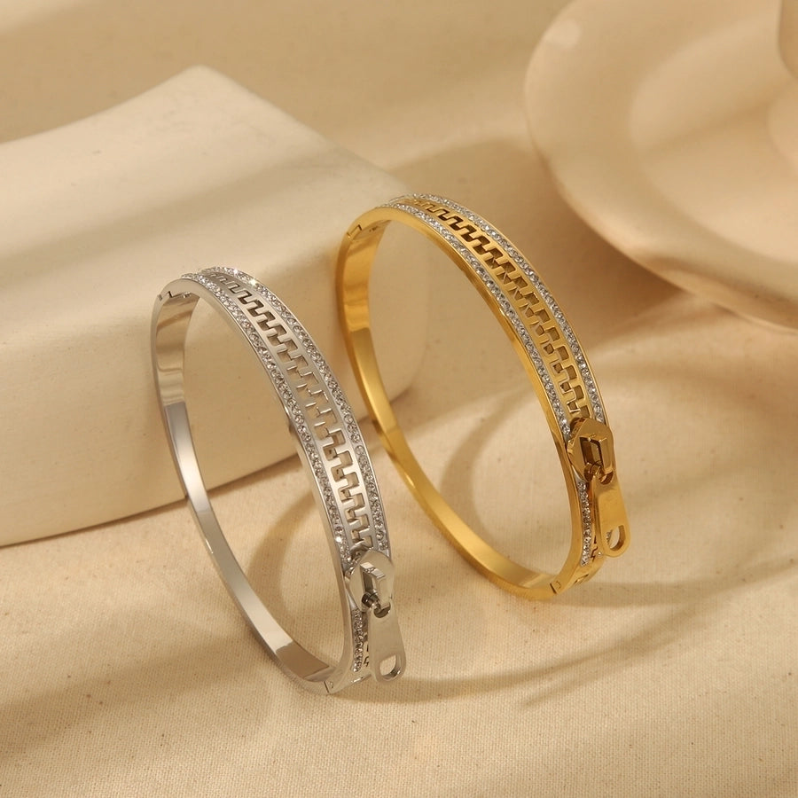 Luxurious Formal Zipper Solid Color 304 Stainless Steel 18K Gold Plated Bangle In Bulk