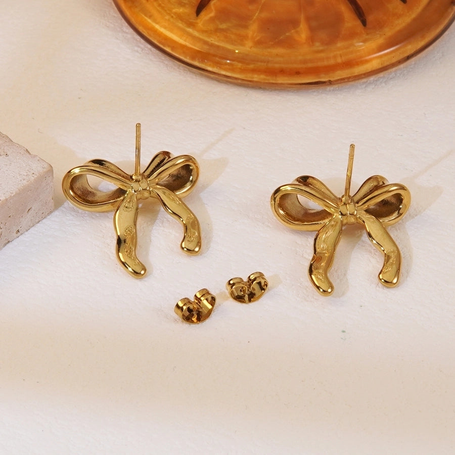 1 Pair Sweet Simple Style Bow Knot Plating 304 Stainless Steel 18K Gold Plated Ear Studs