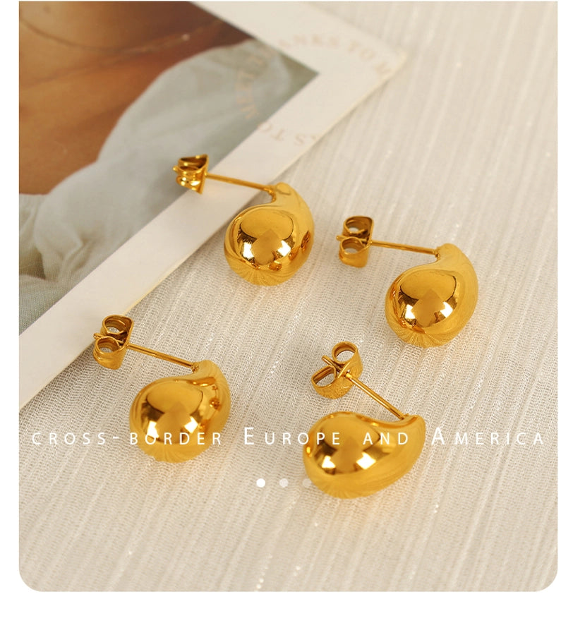 1 Pair IG Style Elegant Water Droplets Polishing 304 Stainless Steel 18K Gold Plated Ear Studs