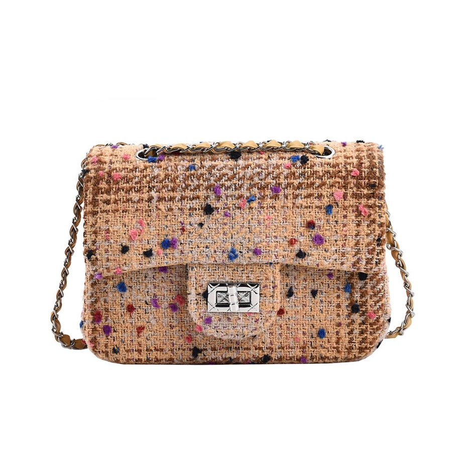 Women's Small cotton and linen Multicolor Streetwear Weave Square Lock clasp Crossbody Bag