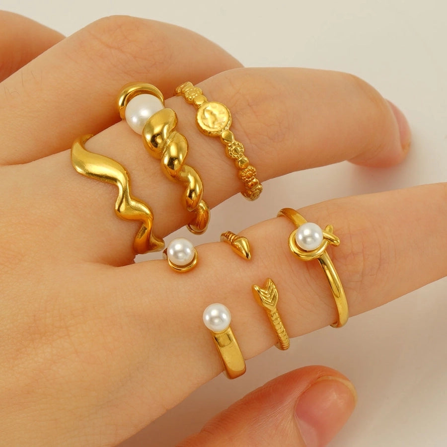 Jewelry Simple Style Geometric 304 Stainless Steel Pearl 18K Gold Plated Inlay Open Rings