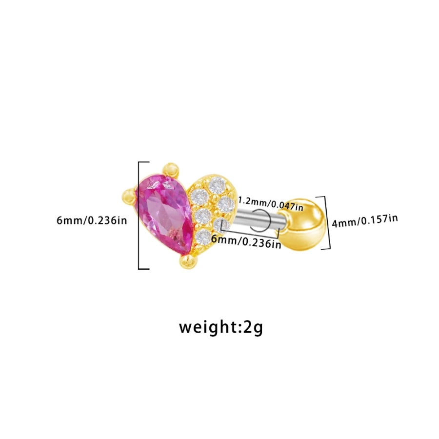 1 Piece Elegant Cute Luxurious Moon Heart Shape Butterfly Inlay 316 Stainless Steel  Copper Rhinestones Glass Zircon Gold Plated Cartilage earrings