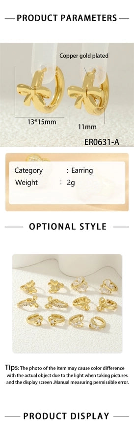 1 Pair IG Style Simple Style Commute Flower Butterfly Inlay Copper Zircon 18K Gold Plated Earrings