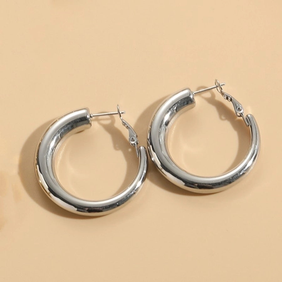 1 Pair Elegant Luxurious Classic Style C Shape Round Solid Color Plating 304 Stainless Steel Earrings