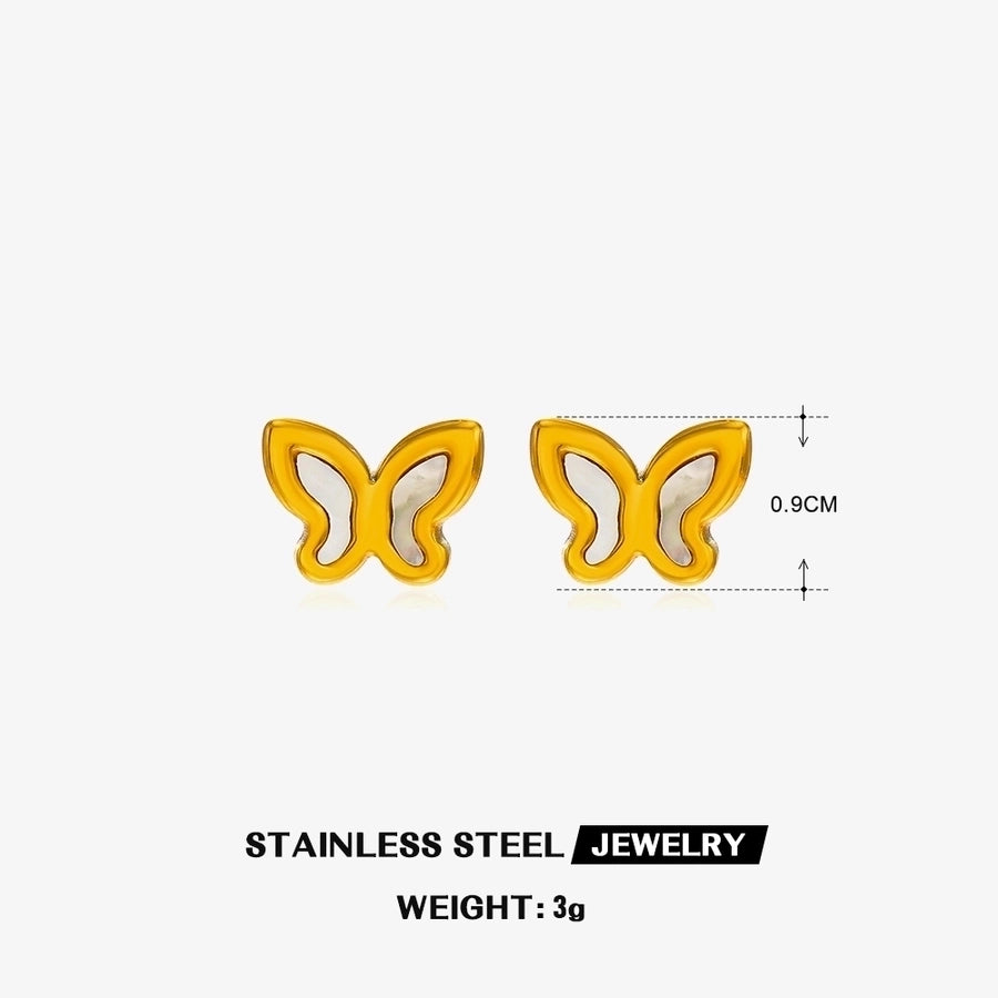 304 Stainless Steel 18K Gold Plated Casual Simple Style Plating Inlay Butterfly Shell Earrings Necklace