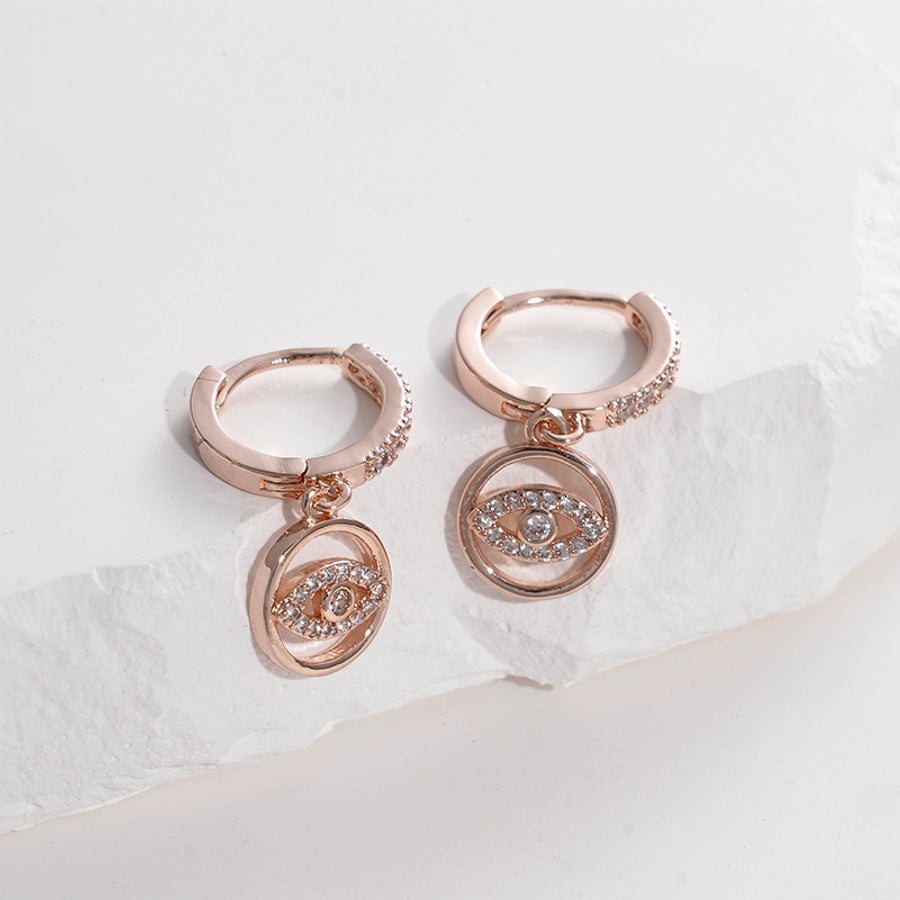 1 Pair Simple Style Artistic Devil'S Eye Plating Inlay 304 Stainless Steel Zircon 14K Gold Plated Rose Gold Plated Drop Earrings - CEJEW