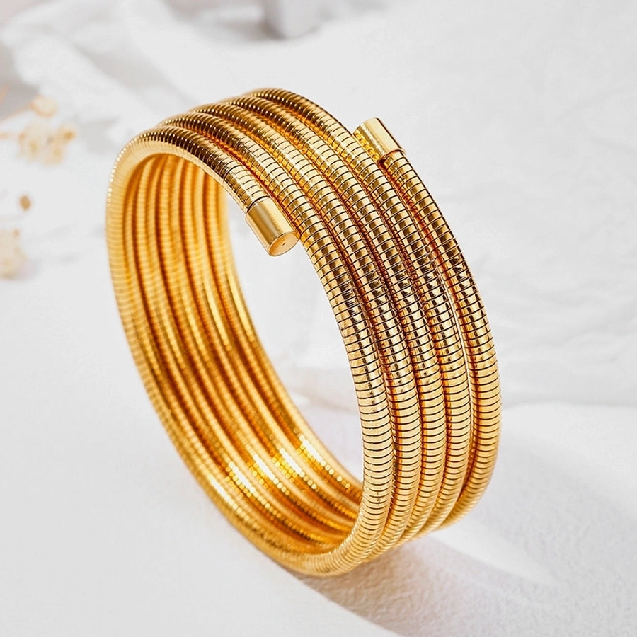 ig style geometric stainless steel layered plating bangle