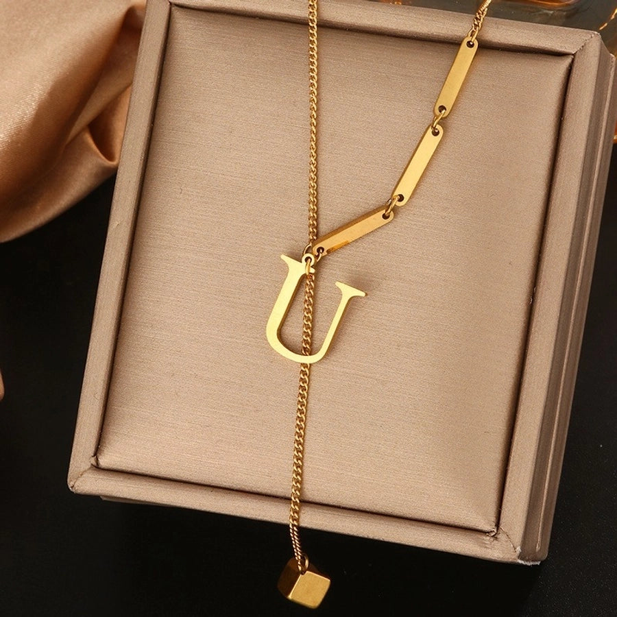 Jewelry Simple Style Artistic Letter 201 Stainless Steel 18K Gold Plated Pendant Necklace