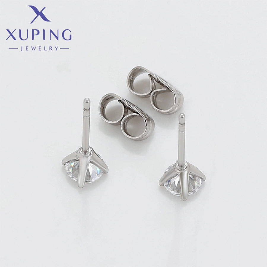 1 Pair Basic XUPING Simple Style Geometric Inlay Copper Artificial Gemstones 18K Gold Plated Ear Studs