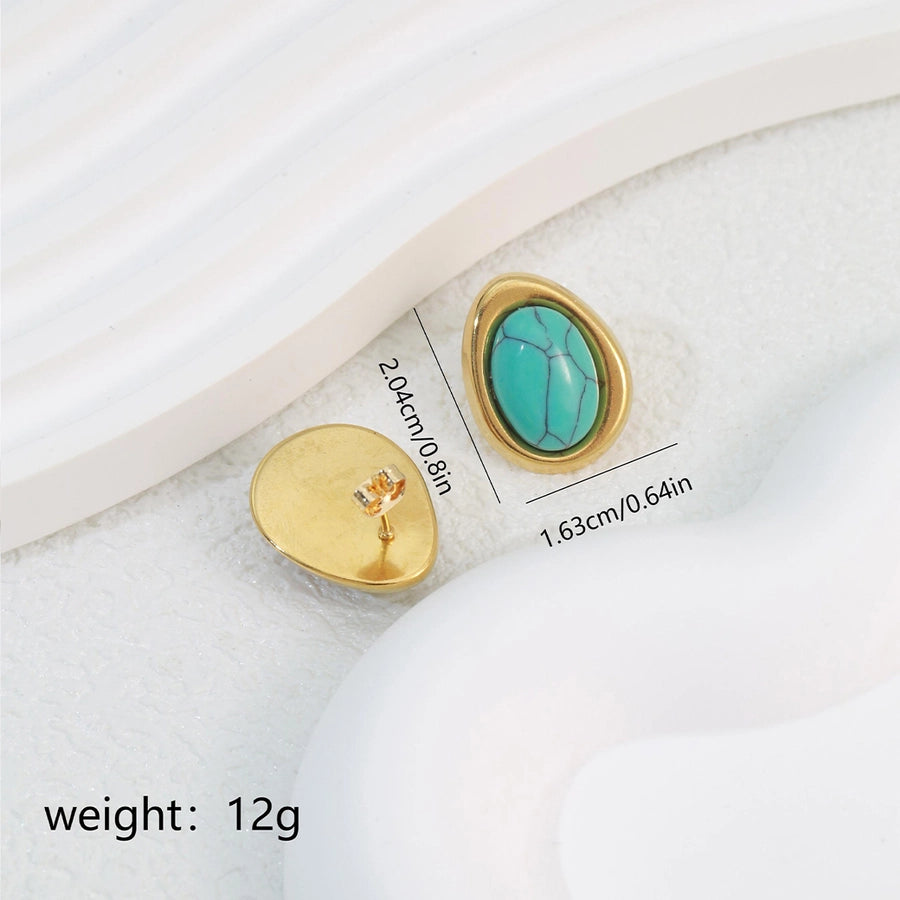 1 Pair Elegant Classical Commute Oval Inlay 304 Stainless Steel Opal 18K Gold Plated Ear Studs