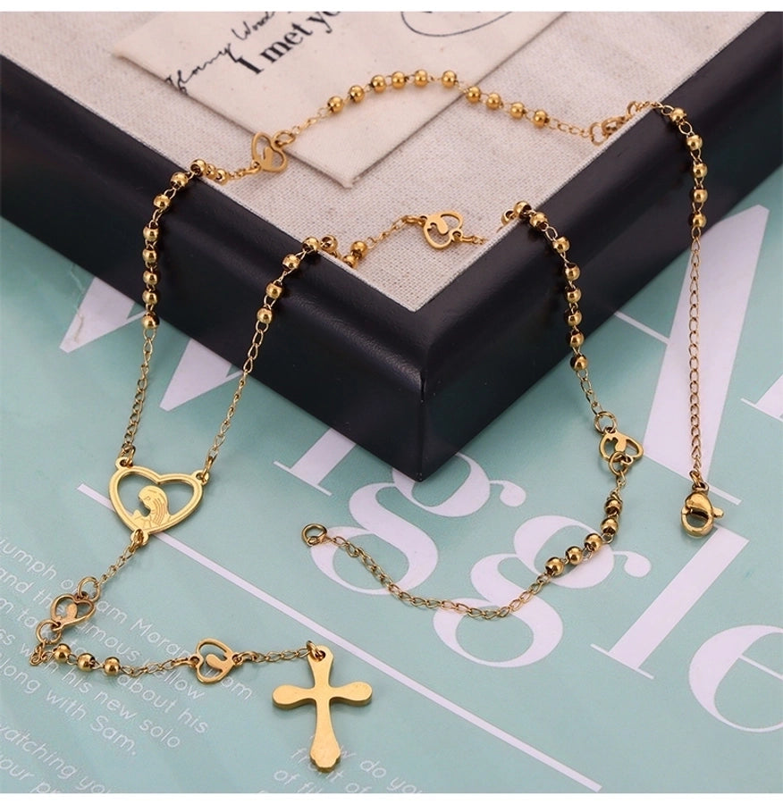 304 Stainless Steel 18K Gold Plated Casual Retro Simple Style Plating Cross Round Heart Shape Long Necklace - CEJEW