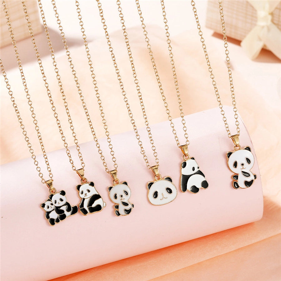 Cartoon Style Cute Panda K Gold Plated 201 Stainless Steel Zinc alloy  Pendant Necklace