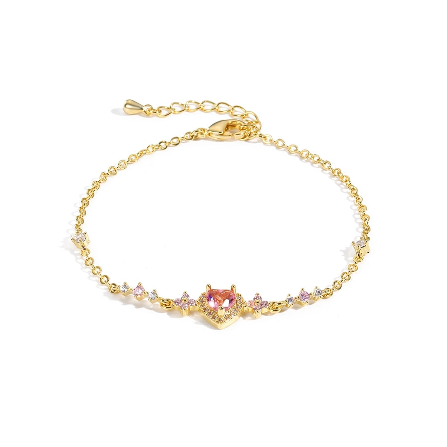 Copper 18K Gold Plated White Gold Plated Cute Sweet Simple Style Plating Inlay Heart Shape Zircon Bracelets