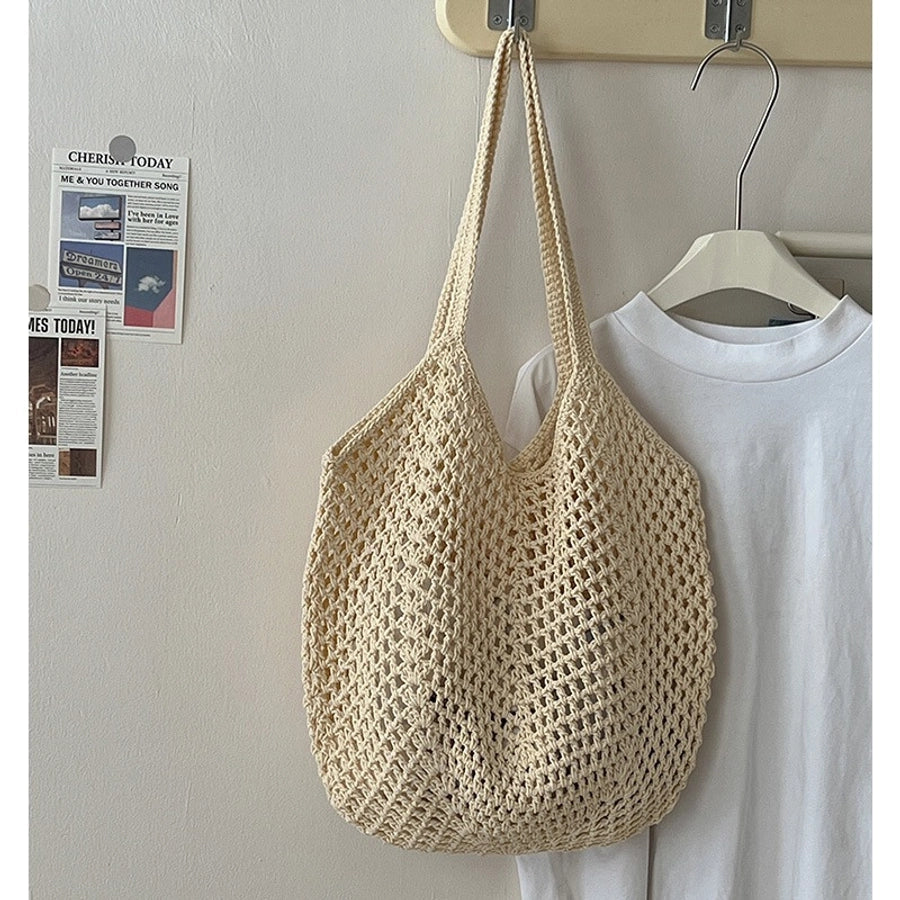 Women's Medium Cotton Solid Color Elegant Streetwear Weave Square Open Straw Bag