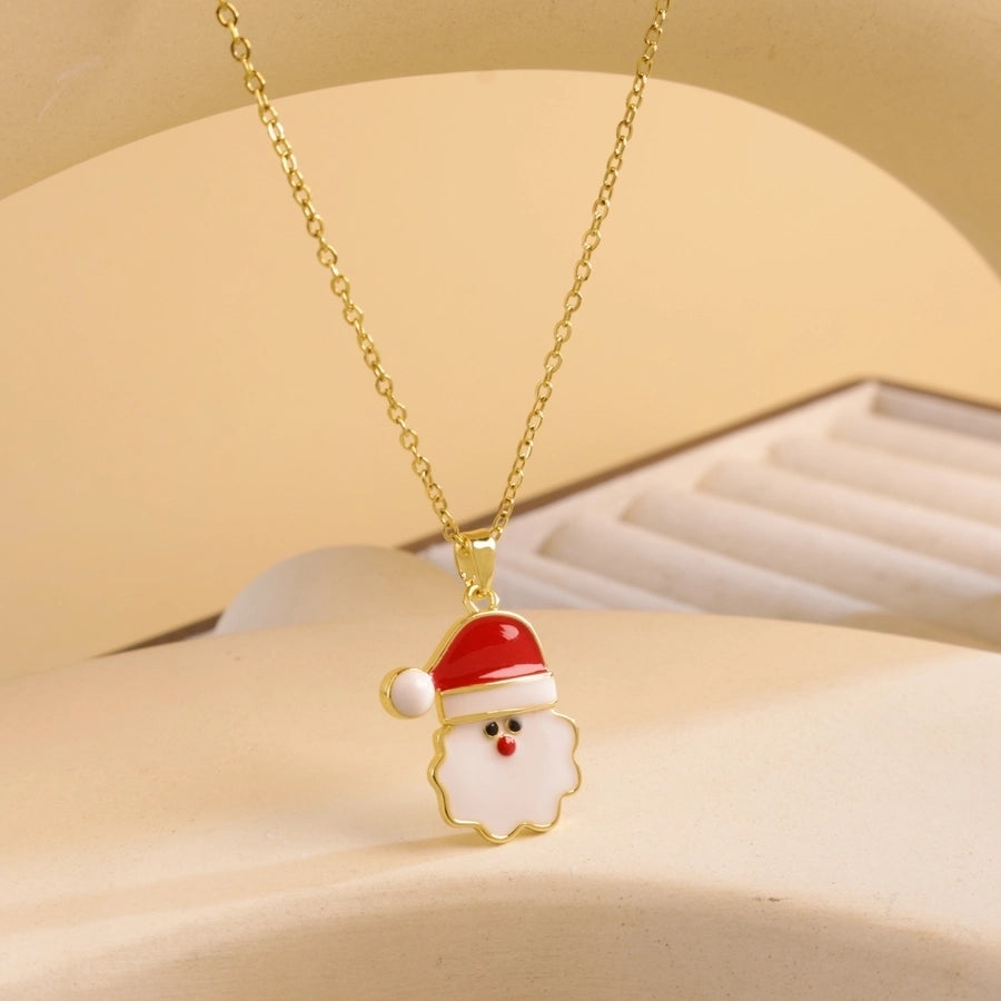 Titanium Steel Copper cable chain Enamel Inlay Christmas Hat Santa Claus Christmas Socks Pearl Zircon Pendant Necklace