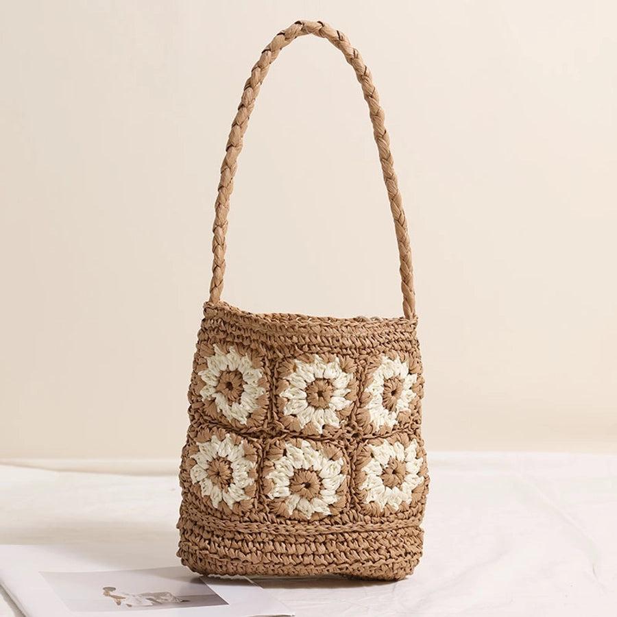 Women's Medium Paper Floral Elegant Streetwear Square String Straw Bag