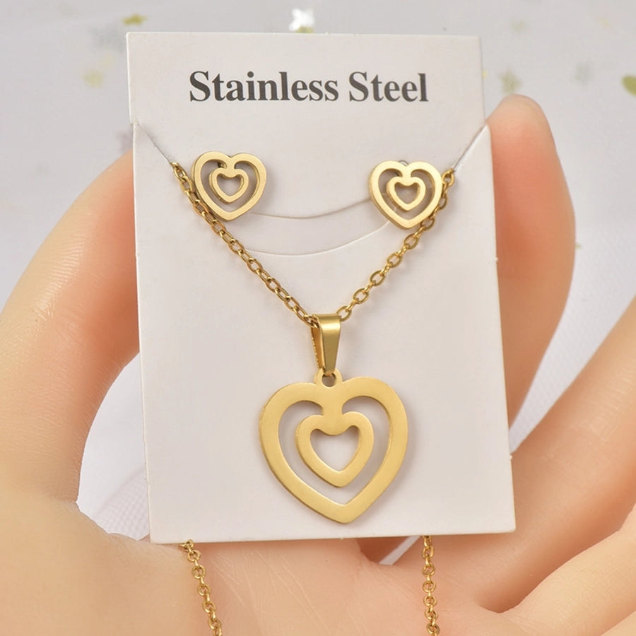 Jewelry Sweet Simple Style IG Style Heart Shape Titanium Steel Hollow Out Jewelry Set