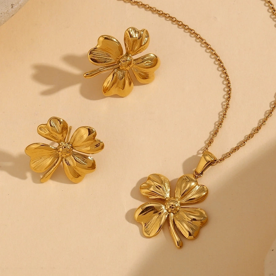 Jewelry Casual IG Style Flower 304 Stainless Steel Titanium Steel 18K Gold Plated Earrings Necklace