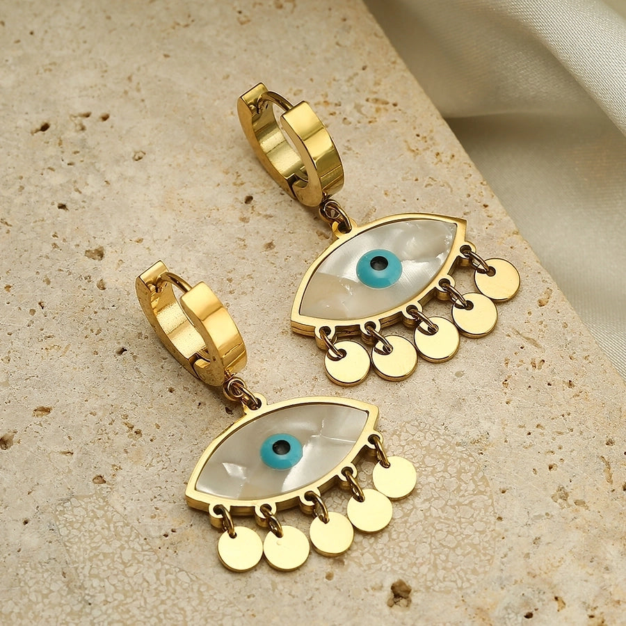 1 Pair Modern Style Artistic Devil'S Eye Plating 304 Stainless Steel Shell 18K Gold Plated Drop Earrings