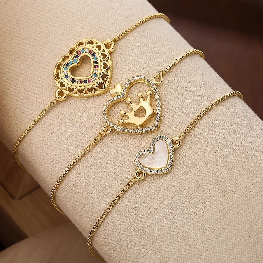 simple style commute heart shape copper inlay zircon 18k gold plated bracelets