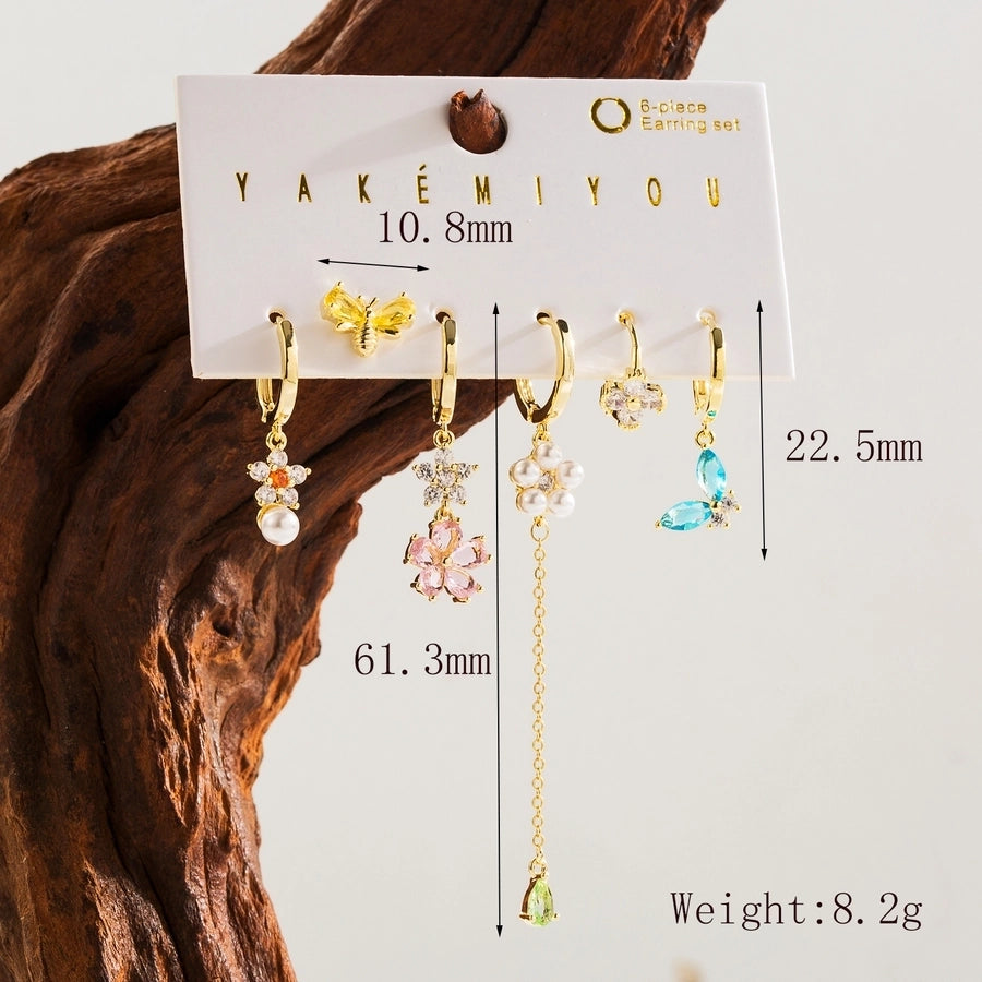 1 Set Yakemiyou Beach IG Style Flower Butterfly Fish Inlay Copper Zircon 14K Gold Plated Drop Earrings Ear Studs