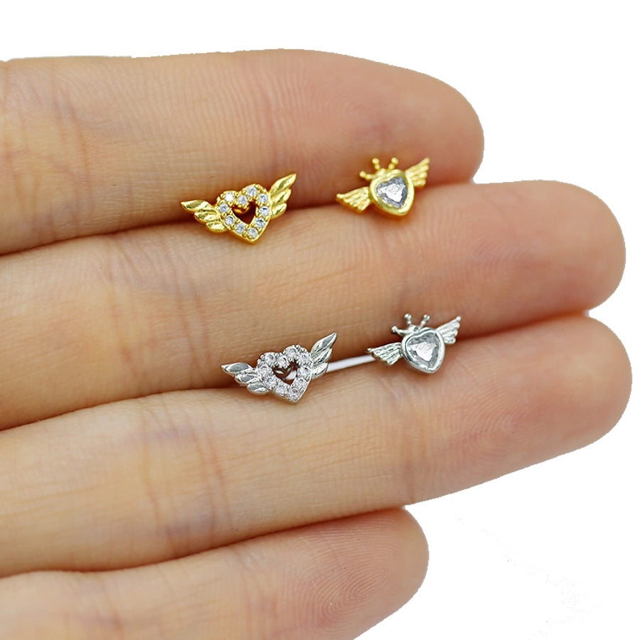 1 Piece Ear Cartilage Rings & Studs Rock Ethnic Style Simple Style Dinosaur Heart Shape Snake 316L Stainless Steel  Copper Inlay Rhinestones Glass Gold Plated