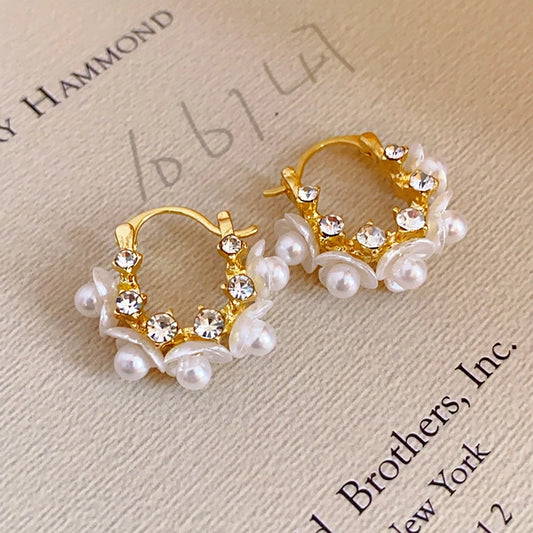 1 Pair French Style IG Style Flower Inlay Alloy Imitation Pearl Rhinestones Earrings