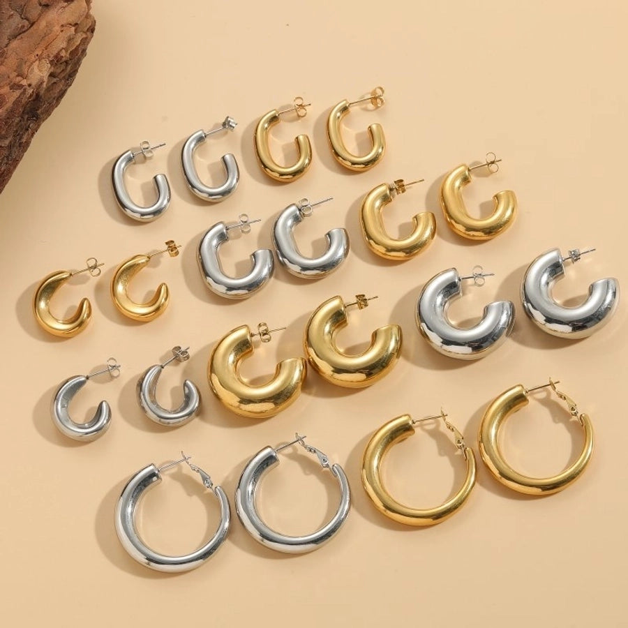 1 Pair Elegant Luxurious Classic Style C Shape Round Solid Color Plating 304 Stainless Steel Earrings