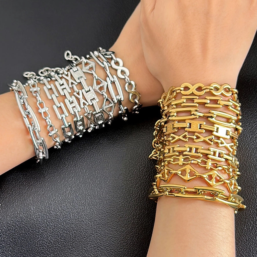 Jewelry Hip-Hop Retro Solid Color 304 Stainless Steel 18K Gold Plated Stainless Steel Jewelry Sets