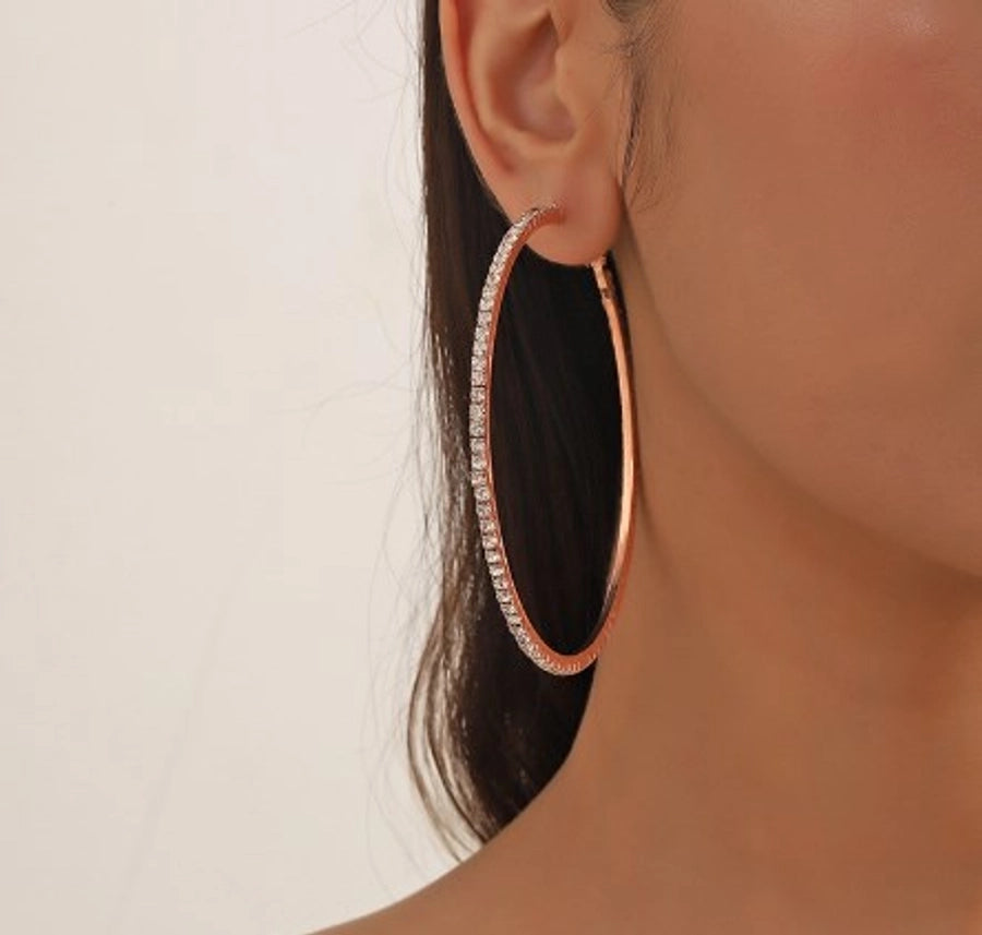 1 pair exaggerated simple style circle plating inlay copper rhinestones hoop earrings