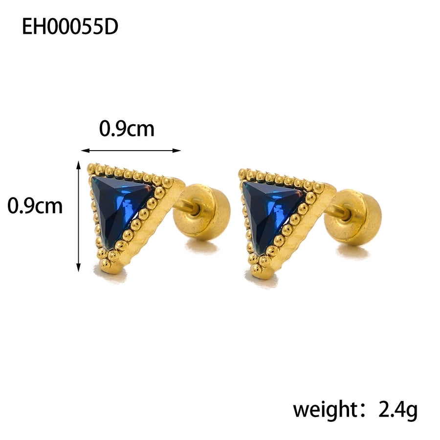 1 Pair Simple Style Triangle 304 Stainless Steel Zircon 18K Gold Plated Earrings