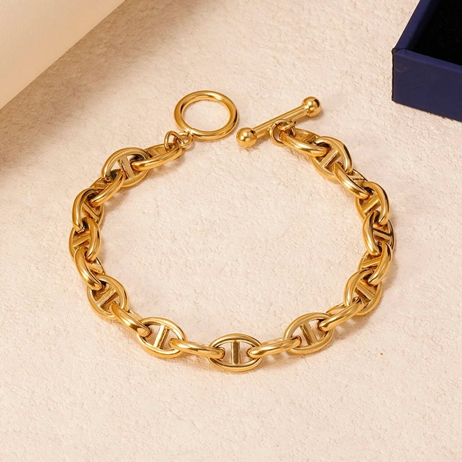 Luxurious Romantic Pig nose 304 Stainless Steel 18K Gold Plated Bracelets In Bulk