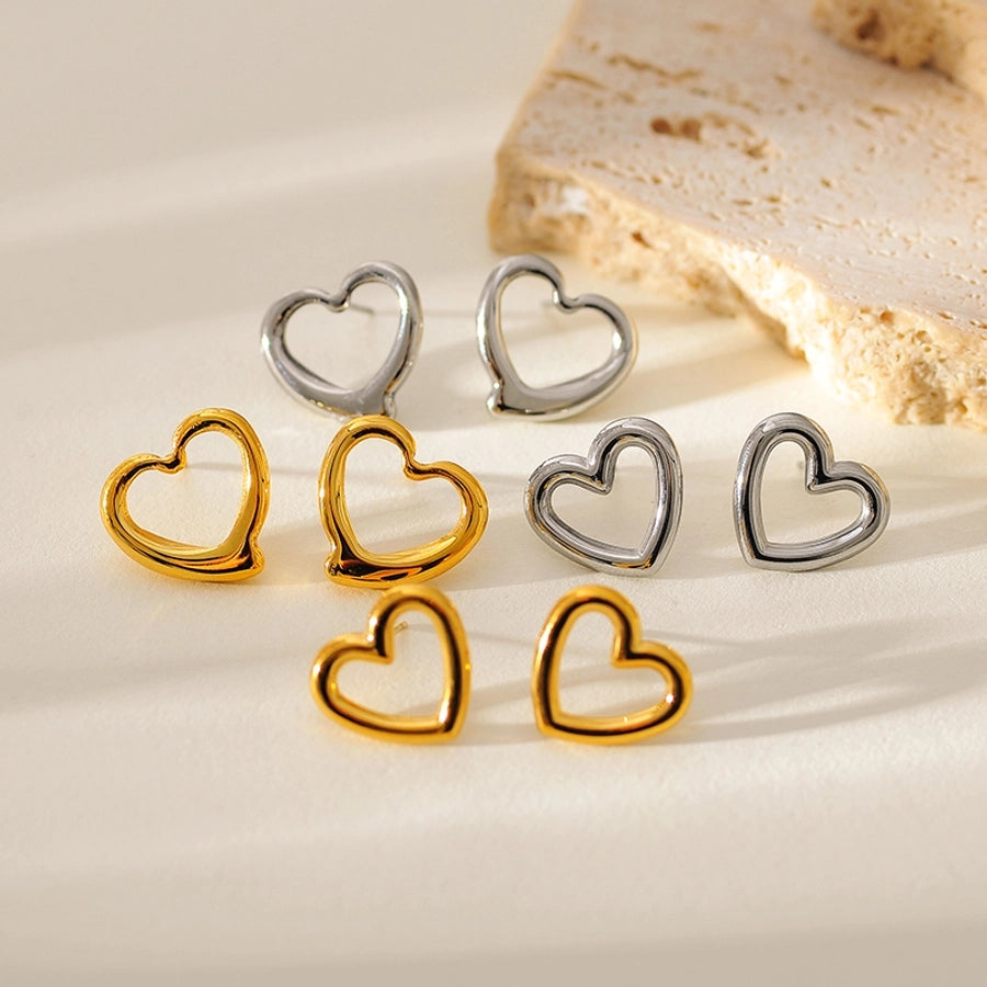 1 Pair Elegant Cute Heart Shape 304 Stainless Steel 18K Gold Plated Ear Studs