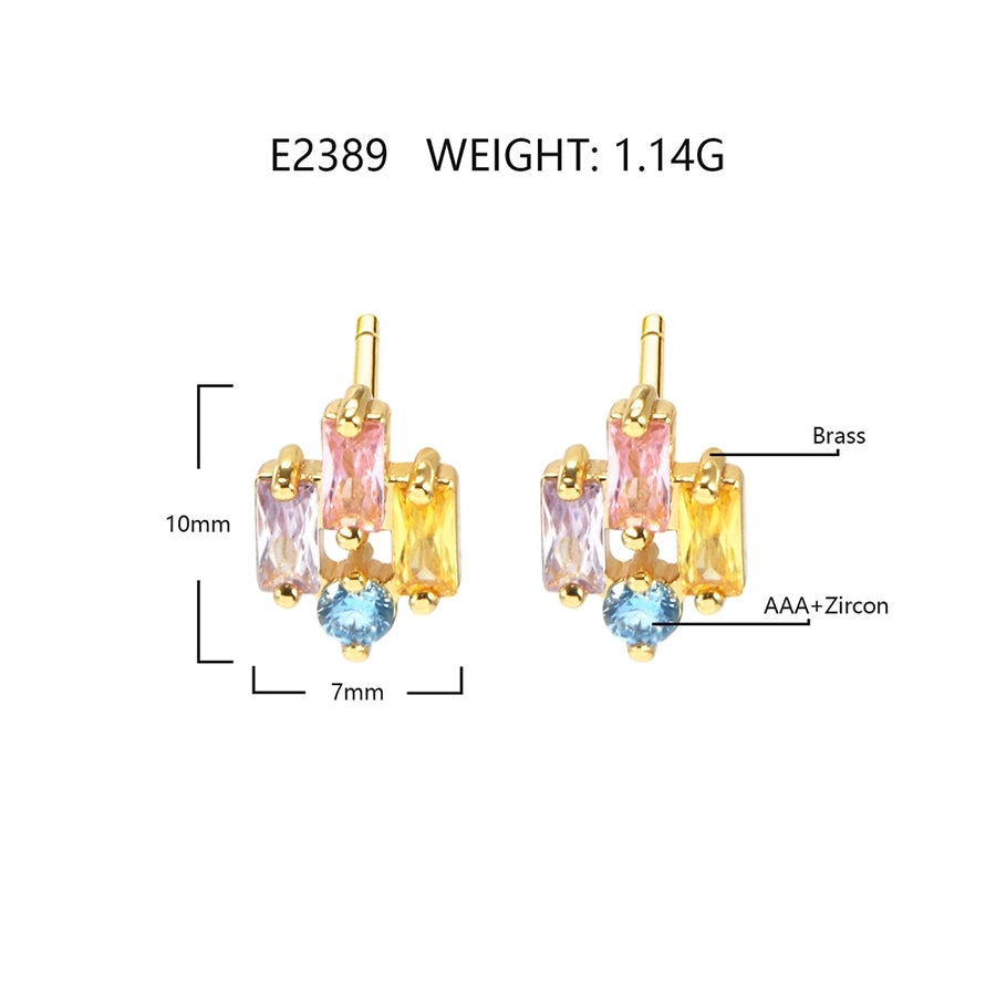 1 Pair IG Style Simple Style Geometric Star Heart Shape Inlay Copper Zircon Ear Studs