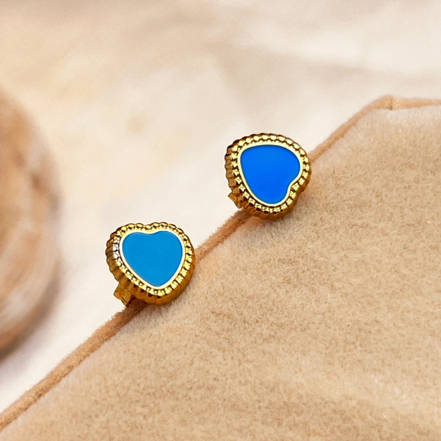 1 Pair Marine Style Simple Style Classic Style Heart Shape Plating 304 Stainless Steel 18K Gold Plated Ear Studs - CEJEW