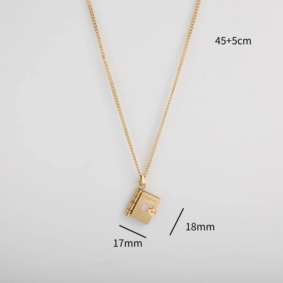 Jewelry Modern Style Classic Style Book Heart Shape Rectangle 201 Stainless Steel 304 Stainless Steel Titanium Steel Resin 18K Gold Plated Plating Pendant Necklace