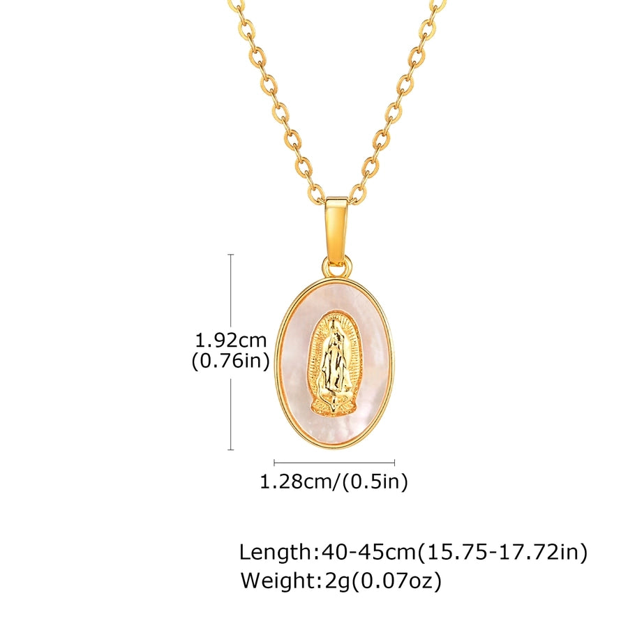 Jewelry IG Style Portrait Virgin Mary 201 Stainless Steel Shell Zircon 18K Gold Plated Inlay Pendant Necklace - CEJEW